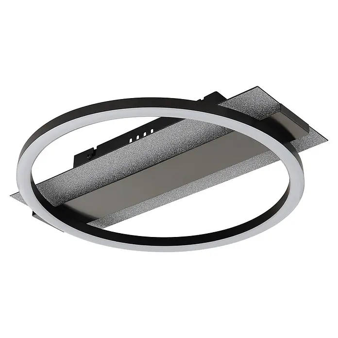Globo LED-Deckenleuchte Norberto - 24 W, L x B x H: 342 x 300 x 68 mm - Moderne schwarze LED-Deckenleuchte mit beleuchtetem Ring und texturierter grauer Basis.