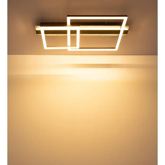 Globo LED-Deckenleuchte Estrada - 30 W, L x B x H: 560 x 330 x 90 mm - Moderne quadratische LED-Deckenleuchte aus dunklem Metall mit funkelnden Details, die ein warmes Licht abgibt.