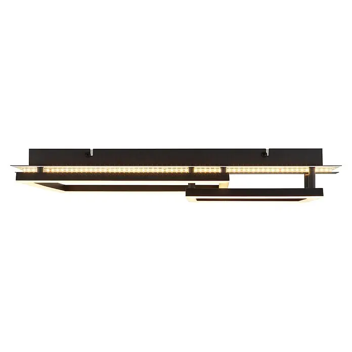 Globo LED-Deckenleuchte Estrada - 30 W, L x B x H: 560 x 330 x 90 mm - Moderne schwarze LED-Leuchte mit linearen und rechteckigen Elementen und integrierten hellen LED-Streifen.