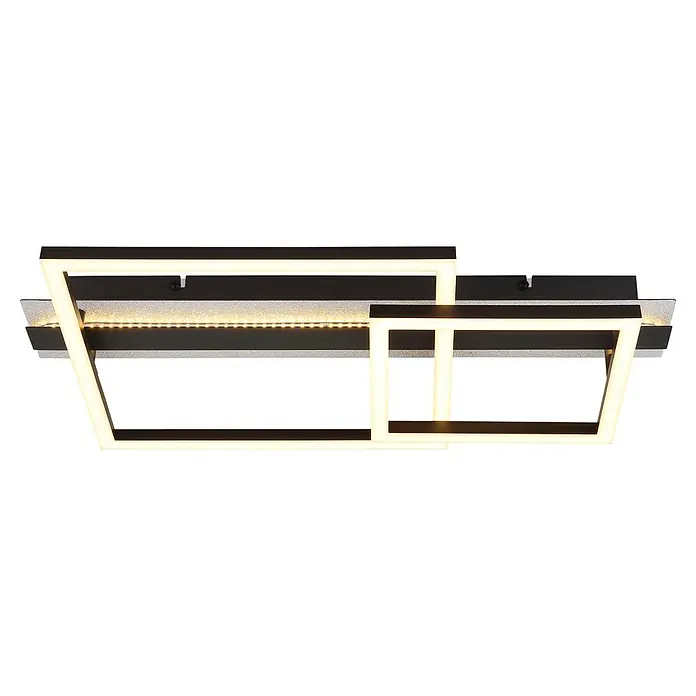 Globo LED-Deckenleuchte Estrada - 30 W, L x B x H: 560 x 330 x 90 mm - Moderne schwarze LED-Deckenleuchte mit zwei beleuchteten Rechteckrahmen.