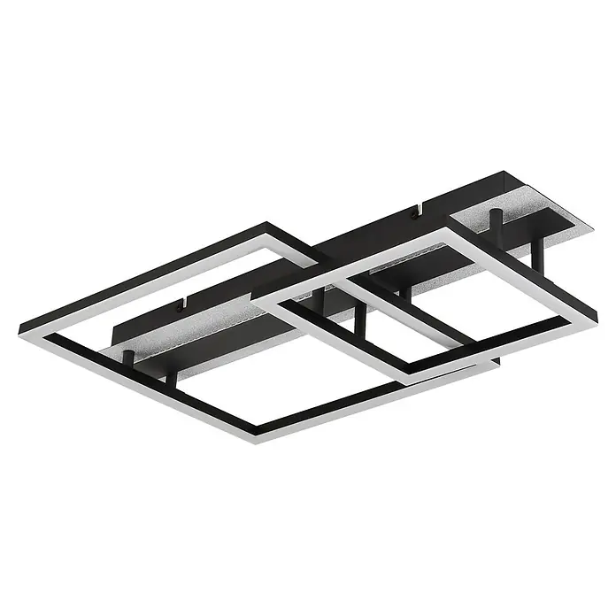 Globo LED-Deckenleuchte Estrada - 30 W, L x B x H: 560 x 330 x 90 mm - Moderne schwarze LED-Deckenleuchte mit zwei sich kreuzenden weiß gerahmten Quadraten.