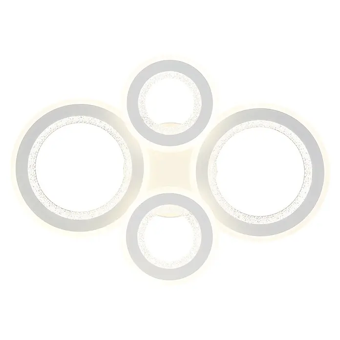Globo LED-Deckenleuchte Anthony - 54 W, L x B x H: 590 x 420 x 120 mm - Moderne LED-Deckenleuchte mit vier miteinander verbundenen, leuchtenden weißen Ringen und einem zentralen quadratischen Element.