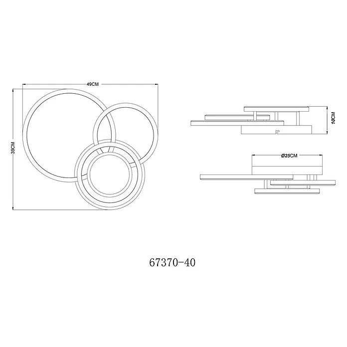 Globo Plafón LED Randell - 40 W, L x An x Al: 490 x 390 x 100 mm - Lámpara de techo moderna con diseño circular interconectado. Dimensiones: 49x39x10cm.