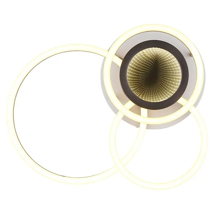 Globo Plafón LED Randell - 40 W, L x An x Al: 490 x 390 x 100 mm - Lámpara LED moderna con anillos luminosos interconectados y efecto espejo infinito central.