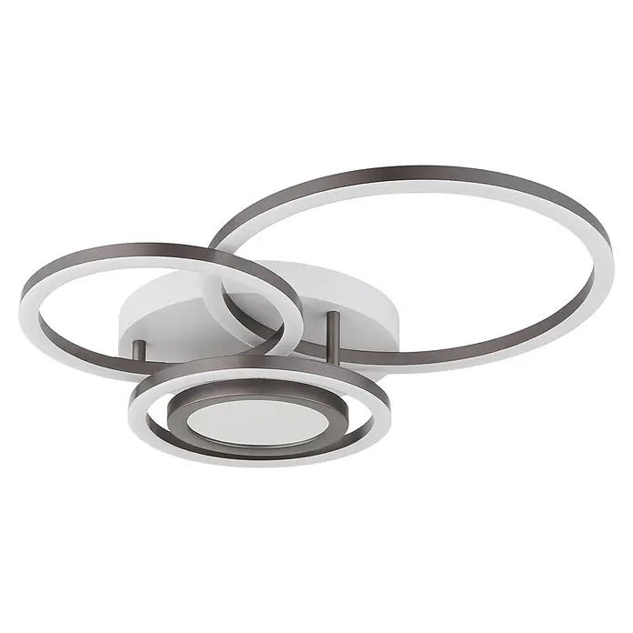 Globo Plafón LED Randell - 40 W, L x An x Al: 490 x 390 x 100 mm - Lámpara de techo LED moderna con anillos antracita entrelazados y luz blanca.