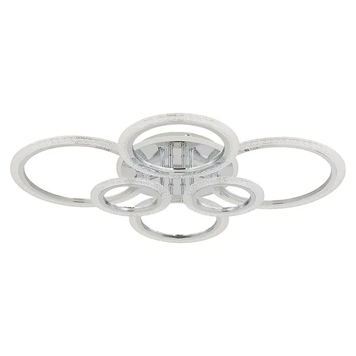 Globo LED-Deckenleuchte Salinas - 48 W, L x B x H: 780 x 605 x 115 mm - Verchromte LED-Deckenleuchte mit mehreren verbundenen, funkelnden Acrylringen.