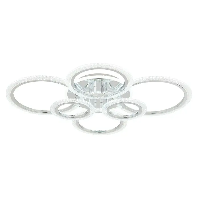 Globo LED-Deckenleuchte Salinas - 48 W, L x B x H: 780 x 605 x 115 mm - Moderne runde LED-Deckenleuchte mit silberfarbenen Ringen und Kristalleffekt-Akzenten.