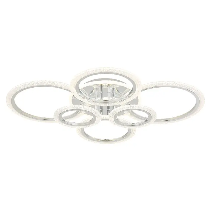 Globo LED-Deckenleuchte Salinas - 48 W, L x B x H: 780 x 605 x 115 mm - Moderner LED-Kronleuchter mit mehreren verchromten Ringen, verziert mit funkelnden Kristalleffekten.
