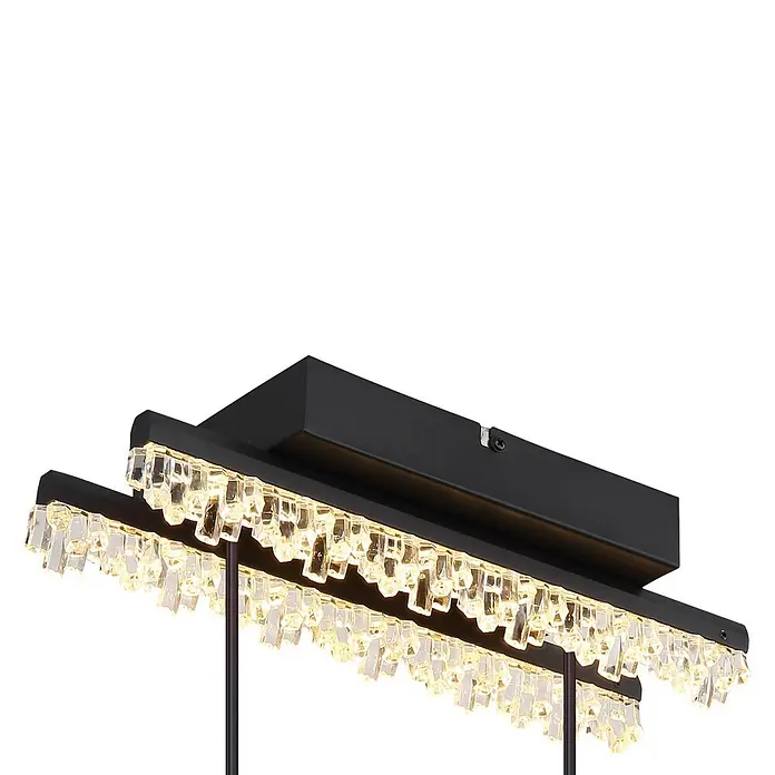 Globo LED-Pendelleuchte rund Hilton - 32 W - Moderne schwarze lineare Pendelleuchte mit mehreren Ebenen beleuchteter klarer Kristallakzente.