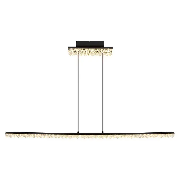 Globo LED-Pendelleuchte rund Hilton - 32 W - Lineare LED-Pendelleuchte in Schwarz mit Kristall-Akzenten, an zwei Stangen hängend.