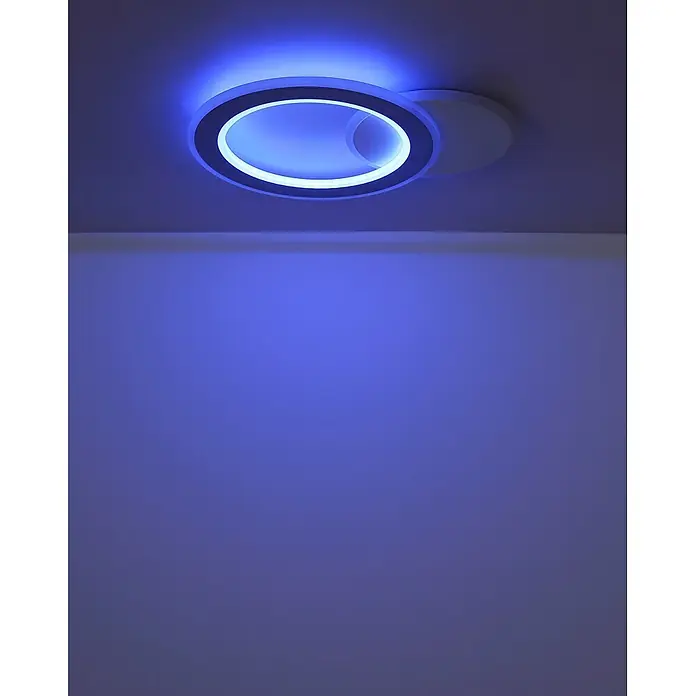 Globo LED-Deckenleuchte Mavis - 21 W, L x B x H: 51 x 38 x 4 cm, Weiß - Moderne, runde LED-Deckenleuchte mit integriertem blauem Lichtband, das den Raum stimmungsvoll beleuchtet.