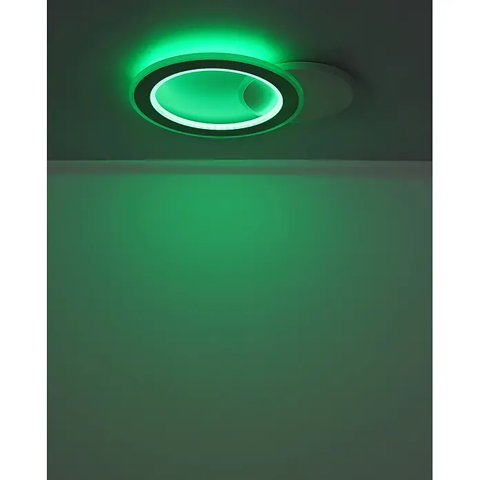 Globo LED-Deckenleuchte Mavis - 21 W, L x B x H: 51 x 38 x 4 cm, Weiß - Moderne runde Deckenleuchte, die den Raum mit grünem Umgebungslicht beleuchtet.