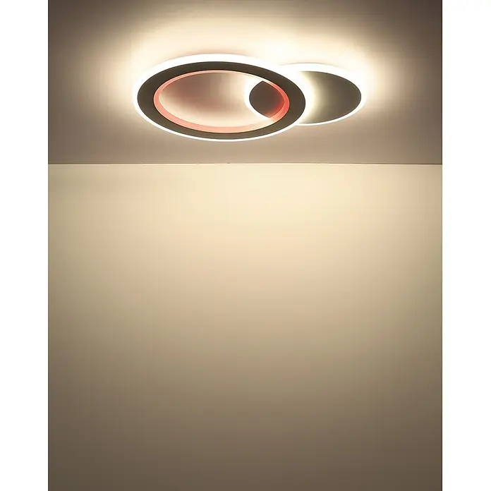 Globo LED-Deckenleuchte Mavis - 21 W, L x B x H: 51 x 38 x 4 cm, Weiß - Moderne LED-Deckenleuchte mit zwei ineinandergreifenden Ringen, einer rot-pink leuchtend, die den Raum erhellt.