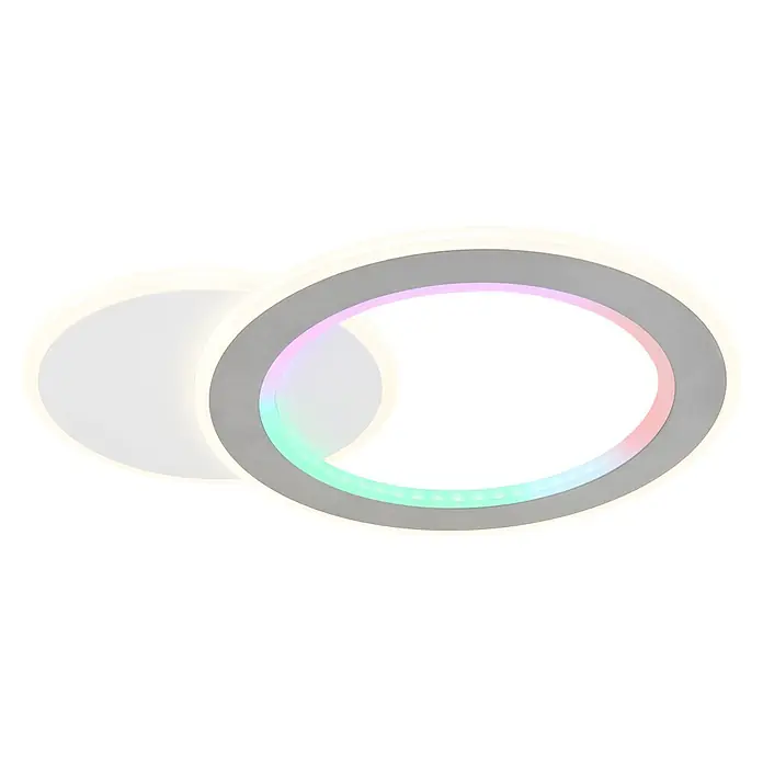Globo LED-Deckenleuchte Mavis - 21 W, L x B x H: 51 x 38 x 4 cm, Weiß - Moderne ovale LED-Deckenleuchte mit überlappenden weißen und grauen Elementen und farbigem RGB-Lichtband.