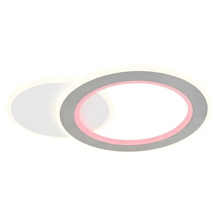 Globo LED-Deckenleuchte Mavis - 21 W, L x B x H: 51 x 38 x 4 cm, Weiß - Zwei überlappende ovale LED-Leuchten, eine weiß, die andere grau und pink mit beleuchteten Umrissen.