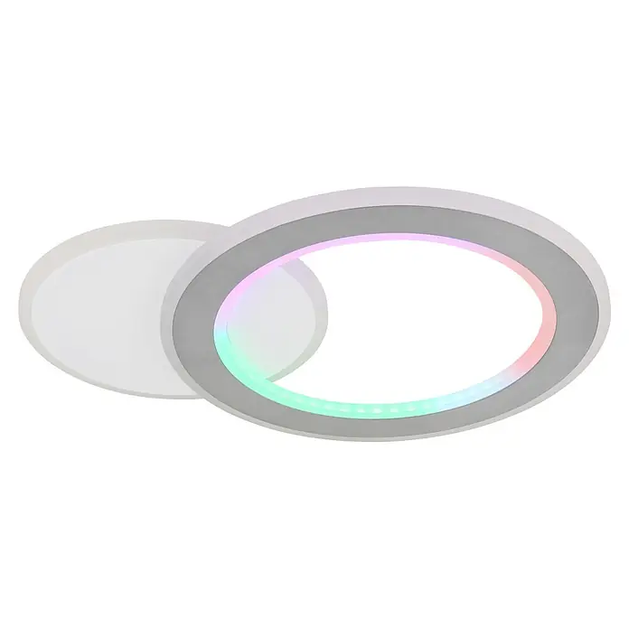 Globo LED-Deckenleuchte Mavis - 21 W, L x B x H: 51 x 38 x 4 cm, Weiß - Zwei miteinander verbundene ovale LED-Leuchten, eine mit farbigem Innenlicht, die andere weiß.