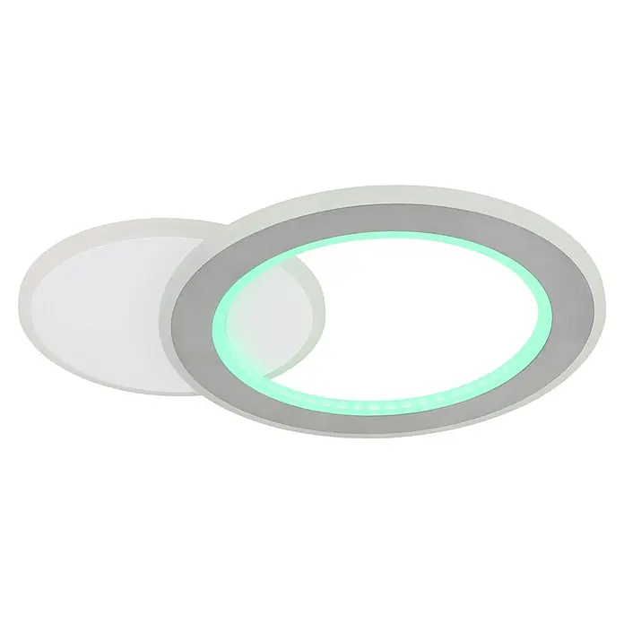 Globo LED-Deckenleuchte Mavis - 21 W, L x B x H: 51 x 38 x 4 cm, Weiß - Moderne LED-Leuchte: weiße Scheibe, silberner Ovalrahmen mit grünem Licht.
