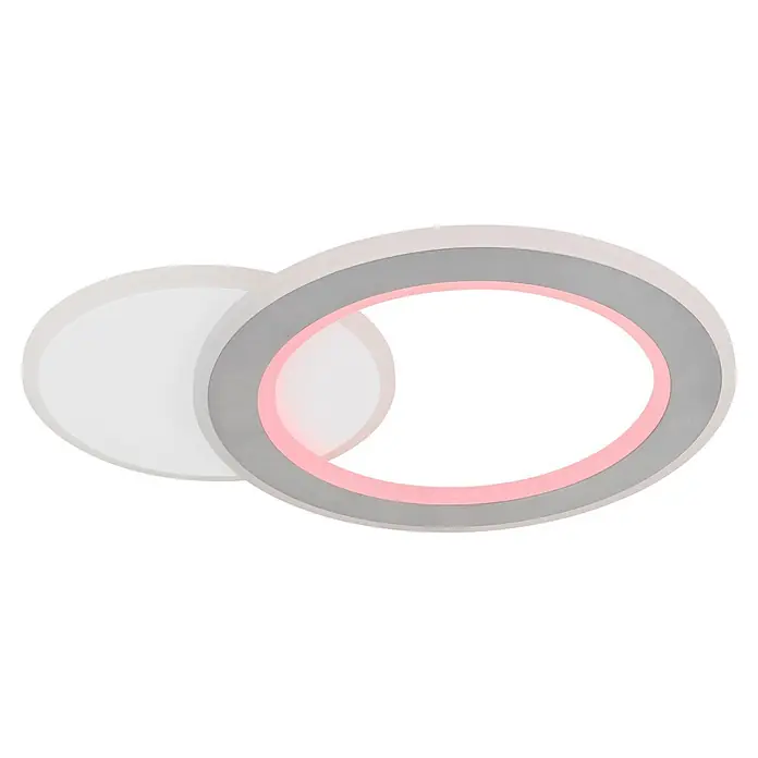 Globo LED-Deckenleuchte Mavis - 21 W, L x B x H: 51 x 38 x 4 cm, Weiß - Zwei überlappende Leuchten: eine weiße Scheibe, die andere ein grauer und rosa Ring.