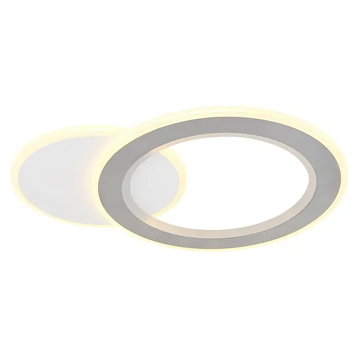 Globo LED-Deckenleuchte Mavis - 21 W, L x B x H: 51 x 38 x 4 cm, Weiß - Moderne LED-Deckenleuchte mit zwei ineinandergreifenden ovalen Ringen, einem weißen, einem grauen, die ein warmes gelbes Licht abgeben.