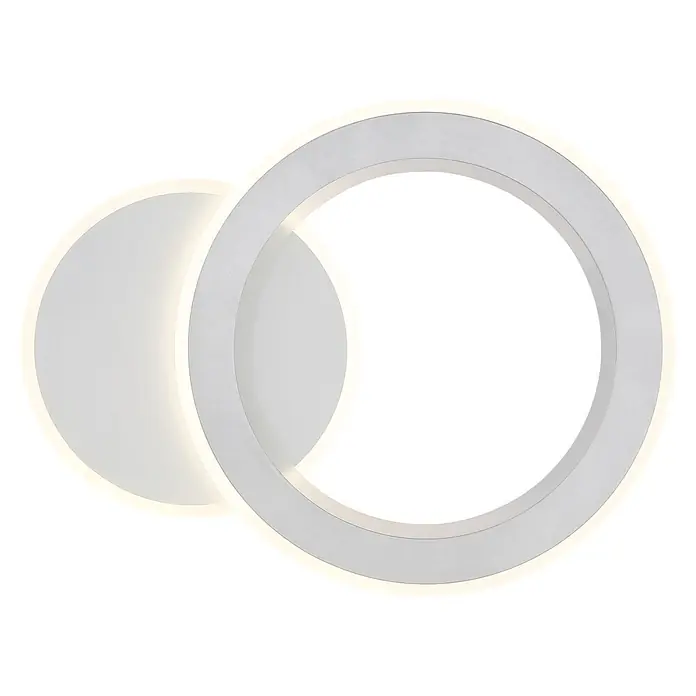 Globo LED-Deckenleuchte Mavis - 21 W, L x B x H: 51 x 38 x 4 cm, Weiß - Zwei überlappende, kreisförmige LED-Leuchten in Weiß und gebürstetem Metall, mit sanftem Schein.