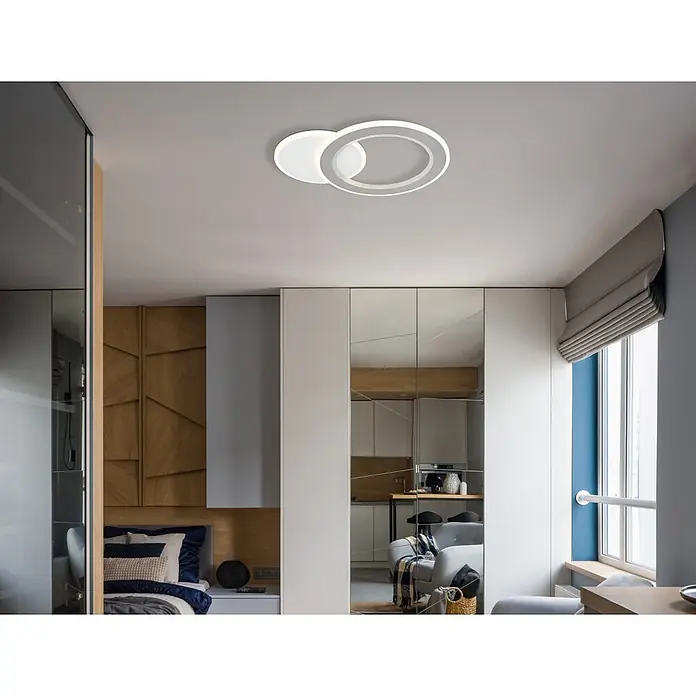 Globo LED-Deckenleuchte Mavis - 21 W, L x B x H: 51 x 38 x 4 cm, Weiß - Moderne weiße und graue ringförmige Deckenleuchte, die einen modernen Raum beleuchtet.