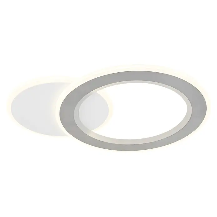 Globo LED-Deckenleuchte Mavis - 21 W, L x B x H: 51 x 38 x 4 cm, Weiß - Zwei überlappende ovale LED-Deckenleuchten in Weiß mit gebürstetem Silberakzent.