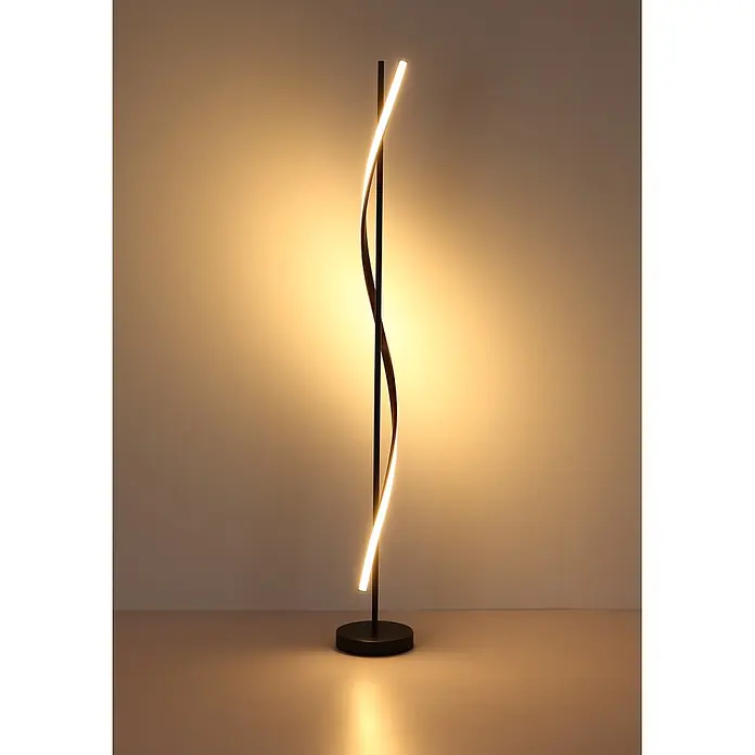 Globo LED-Deckenfluter Watkins - Höhe: 1.507 mm - Moderne schwarze Stehlampe mit spiralförmigem LED-Lichtstreifen, warmes Licht ausstrahlend.