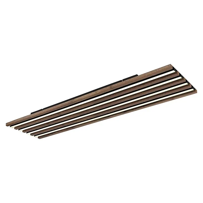Globo LED-Deckenleuchte Hayden - 40 W, L x B x H: 120 x 30 x 6 cm, Warmweiß, 2.000 lm - Moderne lineare LED-Leuchte mit dunklen Holzlamellen.