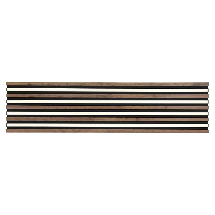 Globo LED-Deckenleuchte Hayden - 40 W, L x B x H: 120 x 30 x 6 cm, Warmweiß, 2.000 lm - Braune Holzlamellen-Wandpaneele mit integrierten weißen LED-Leuchten.