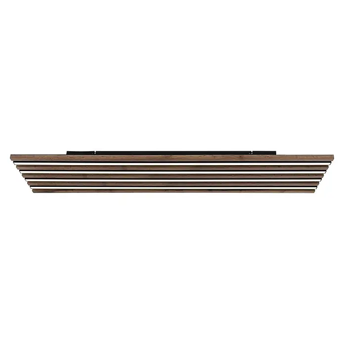 Globo LED-Deckenleuchte Hayden - 40 W, L x B x H: 120 x 30 x 6 cm, Warmweiß, 2.000 lm - Horizontale Leuchte mit abwechselnden dunklen Holzlamellen und weißen LED-Lichtbändern, und einer schwarzen Montageleiste.