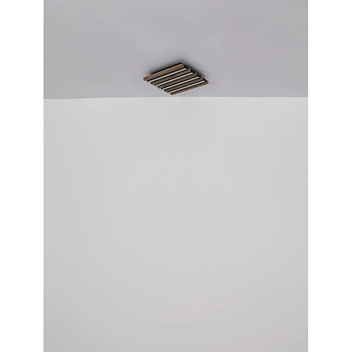 Globo LED-Deckenleuchte Hayden - 15 W, L x B x H: 30 x 30 x 5 cm, Warmweiß, 800 lm - Quadratische Deckenleuchte mit dunklen Holzlamellen und integrierten LED-Lichtbändern.