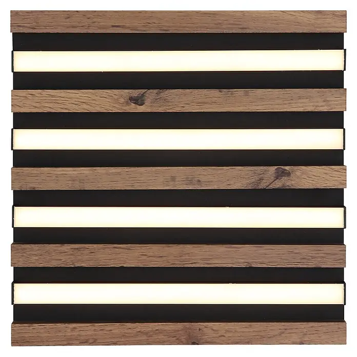 Globo LED-Deckenleuchte Hayden - 15 W, L x B x H: 30 x 30 x 5 cm, Warmweiß, 800 lm - Wandpaneel mit abwechselnden horizontalen dunklen Holzlatten und integrierten hellen LED-Lichtleisten.