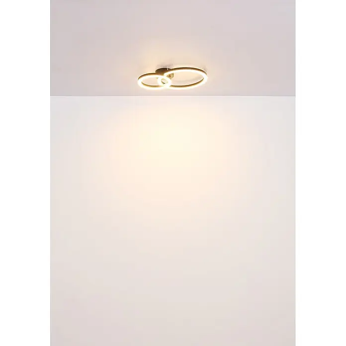 Globo LED-Deckenleuchte Adda - 15 W, L x B x H: 42 x 30 x 7 cm, Schwarz - Goldfarbene LED-Deckenleuchte mit zwei ineinander verschlungenen, beleuchteten Ringen, die warmes Licht spendet.