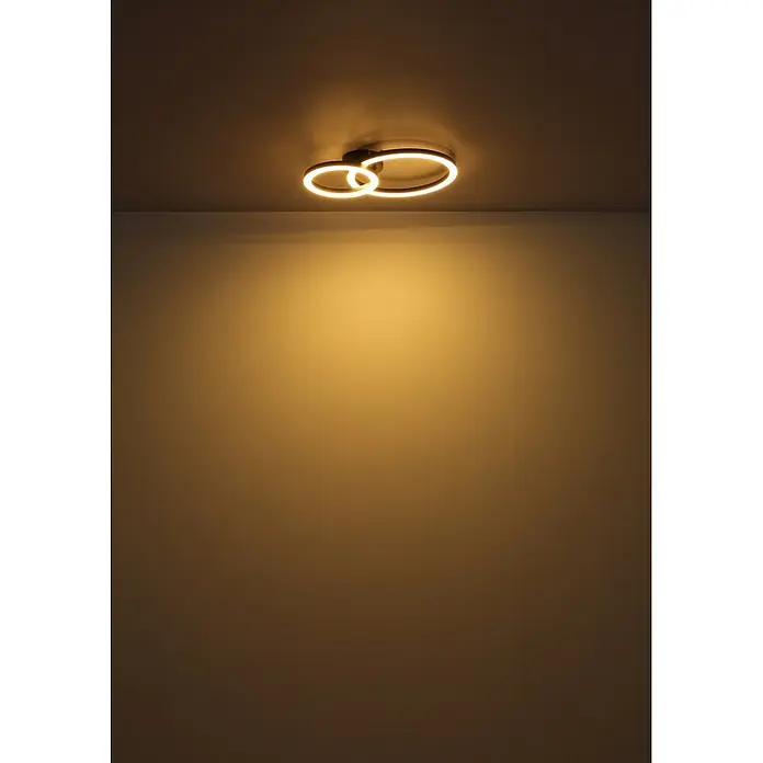 Globo LED-Deckenleuchte Adda - 15 W, L x B x H: 42 x 30 x 7 cm, Schwarz - Moderne Deckenleuchte mit zwei ineinandergreifenden Ringen, die warmes Licht wirft.
