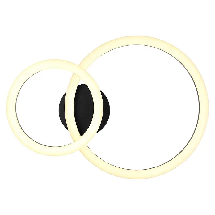 Globo LED-Deckenleuchte Adda - 15 W, L x B x H: 42 x 30 x 7 cm, Schwarz - Moderne LED-Wandleuchte mit zwei ineinandergreifenden beleuchteten Ringen und einer schwarzen runden Basis.