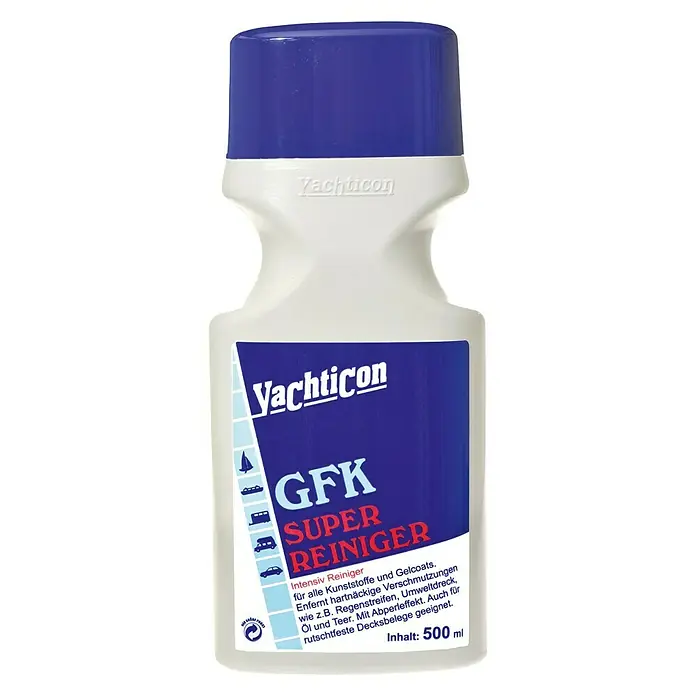 Yachticon GFK-Superreiniger - 500 ml - Yachticon GFK Super Reiniger, ein Intensivreiniger für Kunststoffe und Gelcoats, entfernt hartnäckige Verschmutzungen und ist ideal für Boote.