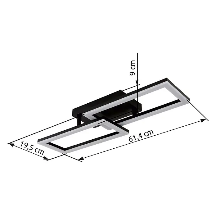 Globo Plafón LED Drew - 20 W, L x An x Al: 61,4 x 19,5 x 9 cm, Negro, Blanco cálido - Lámpara de techo LED rectangular moderna en blanco y negro, de 61,4 cm de largo, 19,5 cm de ancho y 9 cm de alto.