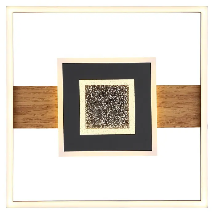 Globo LED-Deckenleuchte Pikara - L x B x H: 37,8 x 37,8 x 5 cm, Braun, 24 W, Lichtfarbe: Warmweiß, 800 lm - Quadratische LED-Wandleuchte mit Holz Akzent. Beleuchteter Rahmen und ein zentrales Licht mit funkelndem Muster.