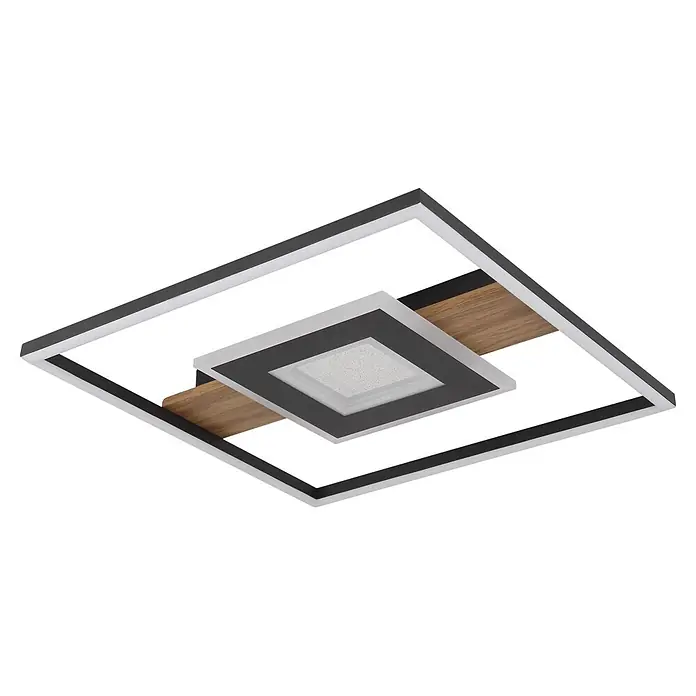 Globo LED-Deckenleuchte Pikara - L x B x H: 37,8 x 37,8 x 5 cm, Braun, 24 W, Lichtfarbe: Warmweiß, 800 lm - Geometrische Deckenleuchte in Schwarz, Weiß und Holzoptik mit mehreren Ebenen.