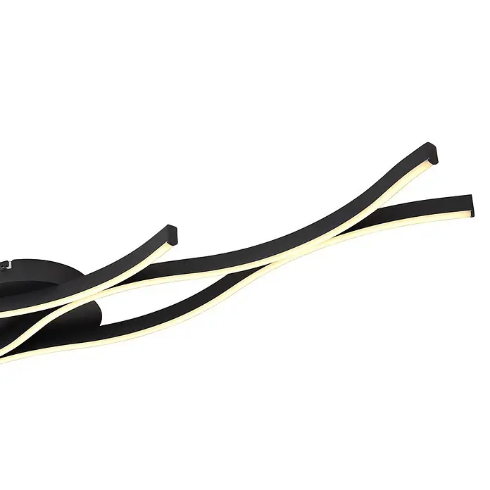 Globo Deckenleuchte Geronimo - 35 W, L x B x H: 108 x 18 x 6 cm, Schwarz - Moderne schwarze LED-Deckenleuchte mit wellenförmigem Design und warmweißen Lichtstreifen.