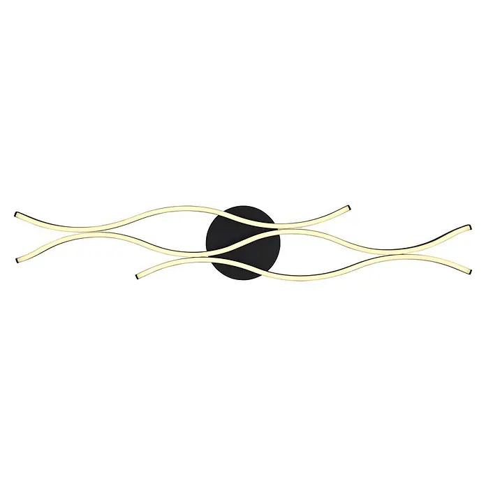 Globo Deckenleuchte Geronimo - 35 W, L x B x H: 108 x 18 x 6 cm, Schwarz - Moderne Wandleuchte mit schwarzem ovalem Sockel und drei gewellten, cremefarbenen Leuchtröhren.