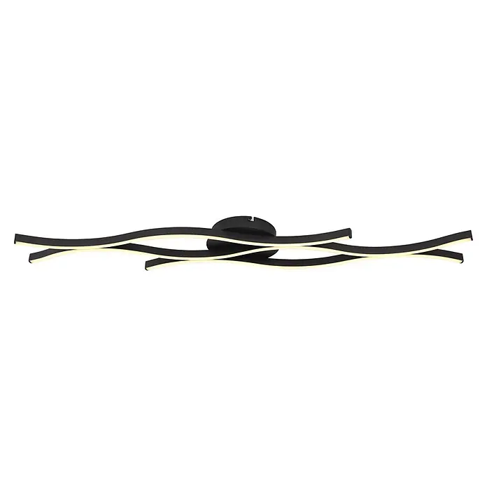 Globo Plafón Geronimo - 35 W, L x An x Al: 108 x 18 x 6 cm, Negro - Lámpara de techo LED negra ondulada con iluminación blanca cálida integrada.