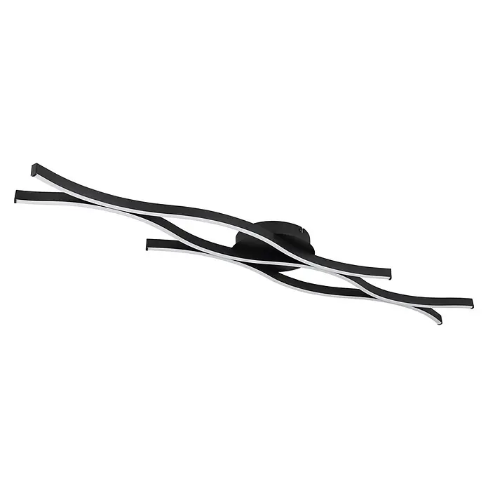Globo Deckenleuchte Geronimo - 35 W, L x B x H: 108 x 18 x 6 cm, Schwarz - Moderne schwarze LED-Deckenleuchte mit miteinander verbundenen, wellenförmigen Armen und integrierten Lichtleisten.