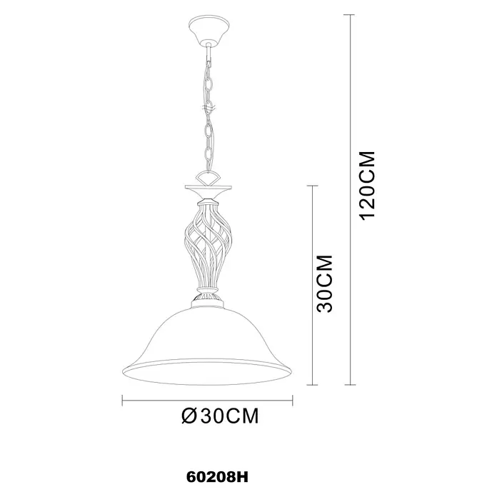 Globo Lámpara colgante Odin - 60 W, 120 cm, Número de bombillas: 1 ud. - Lámpara colgante con cuerpo decorativo retorcido, pantalla en forma de campana y suspensión de cadena. Medidas: total 120cm, pantalla Ø30cm.