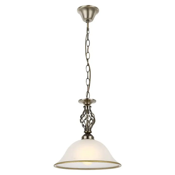 Globo Pendelleuchte Odin - 60 W, 120 cm, Anzahl Leuchtmittel: 1 Stk. - Deckenpendelleuchte aus antikem Messing mit gedrehtem Käfig und mattweißem Glasschirm, warm leuchtend.