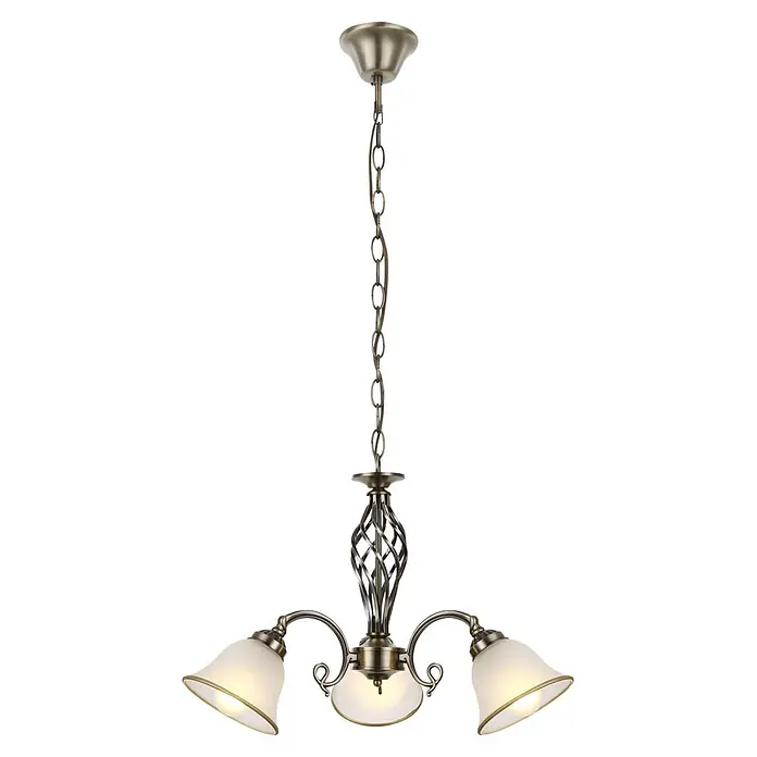 Globo Pendelleuchte Odin - 60 W, 120 cm, Anzahl Leuchtmittel: 3 Stk. - Dreiflammiger Deckenleuchter aus antikem Bronze mit gedrehtem Metallschaft und mattierten Glasschirmen.
