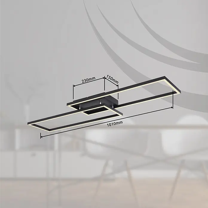 Globo LED-Deckenleuchte Tatjana - 36 W, L x B x H: 101 x 29 x 7,5 cm, Schwarz - Moderne schwarze LED-Deckenleuchte mit zwei rechteckigen Elementen. Abmessungen: 1010x230x150mm.