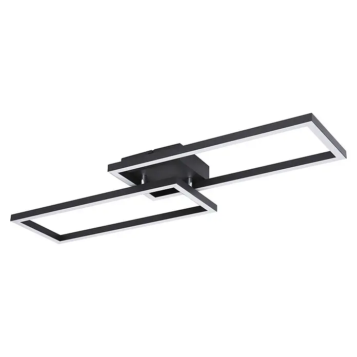 Globo LED-Deckenleuchte Tatjana - 24 W, L x B x H: 71 cm x 23 m x 7,5 cm, Schwarz, Warmweiß - Moderne schwarze Deckenleuchte mit zwei sich kreuzenden rechteckigen Rahmen und weißen LED-Streifen.