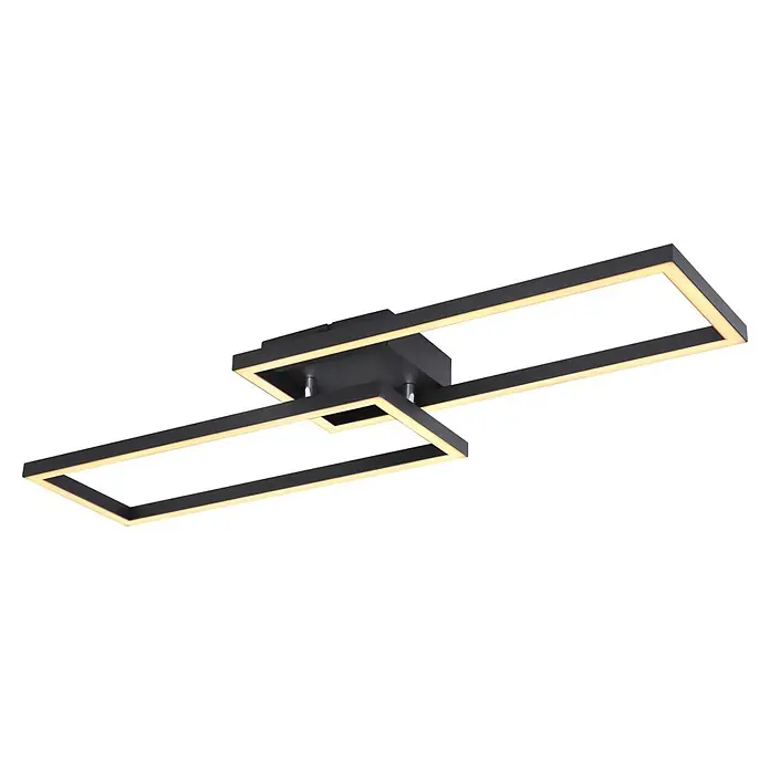 Globo LED-Deckenleuchte Tatjana - 24 W, L x B x H: 71 cm x 23 m x 7,5 cm, Schwarz, Warmweiß - Moderne schwarze LED-Deckenleuchte mit zwei ineinandergreifenden Rechteckrahmen, die warmweißes Licht abgeben.