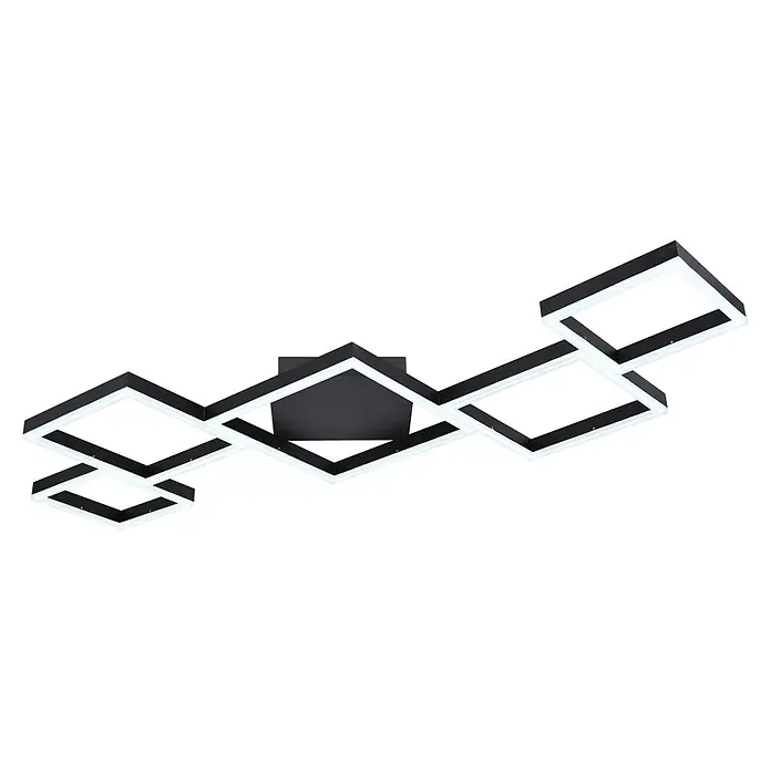 Globo LED-Deckenleuchte Kurio - 58 W, L x B x H: 120 cm x 60 m x 6 m, Schwarz, Kaltweiß - Moderne schwarze Deckenleuchte mit verbundenen geometrischen Rahmen und weißen LED-Streifen.